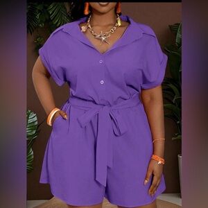 Purple Button-Up Dress with Belt